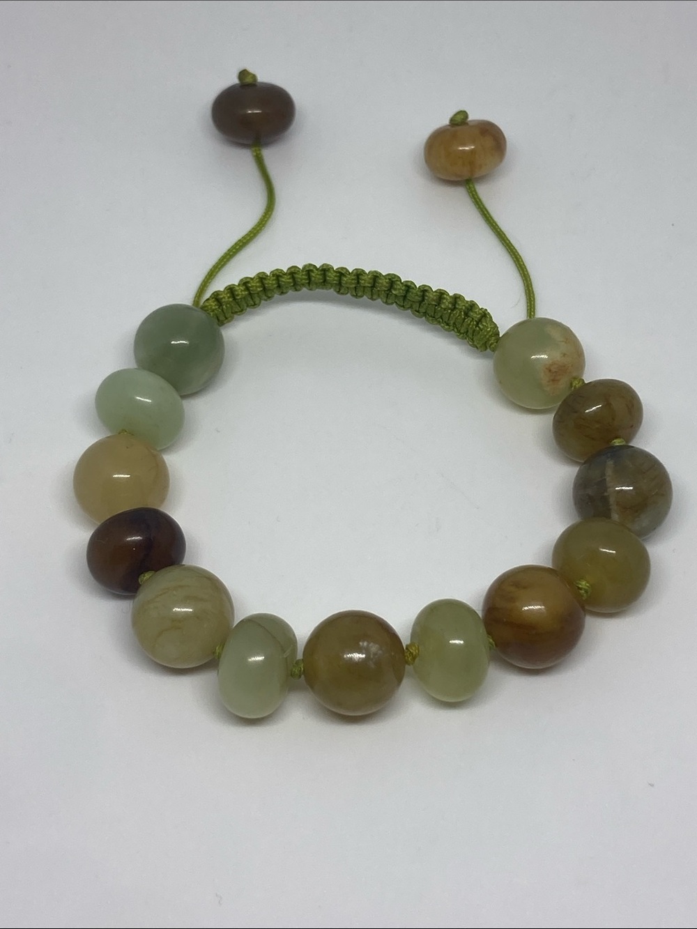 Source Unknown Green and Brown Beaded Adjustable Bracelet